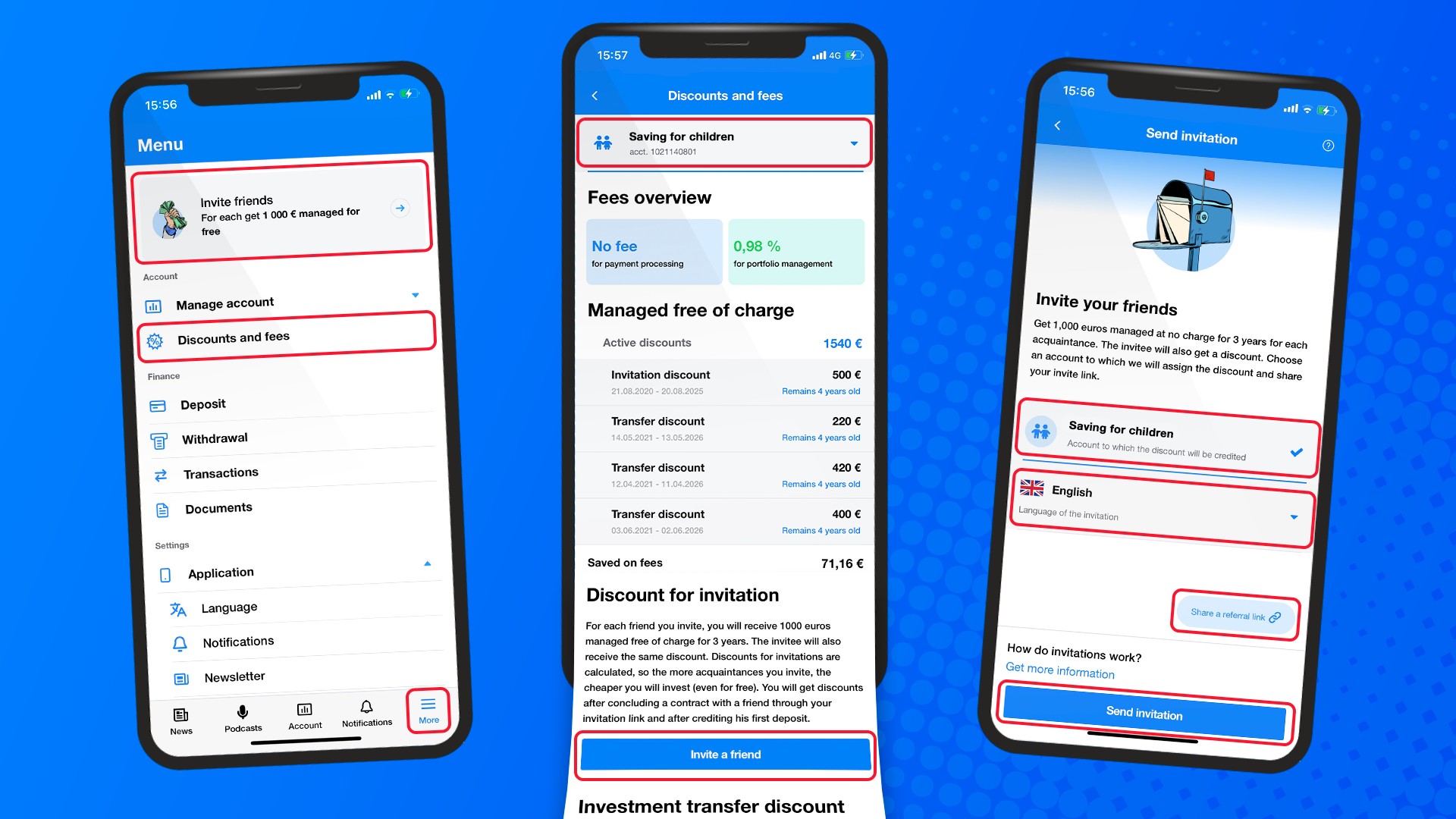 Discount overview and higher invitation discount | Finax.eu
