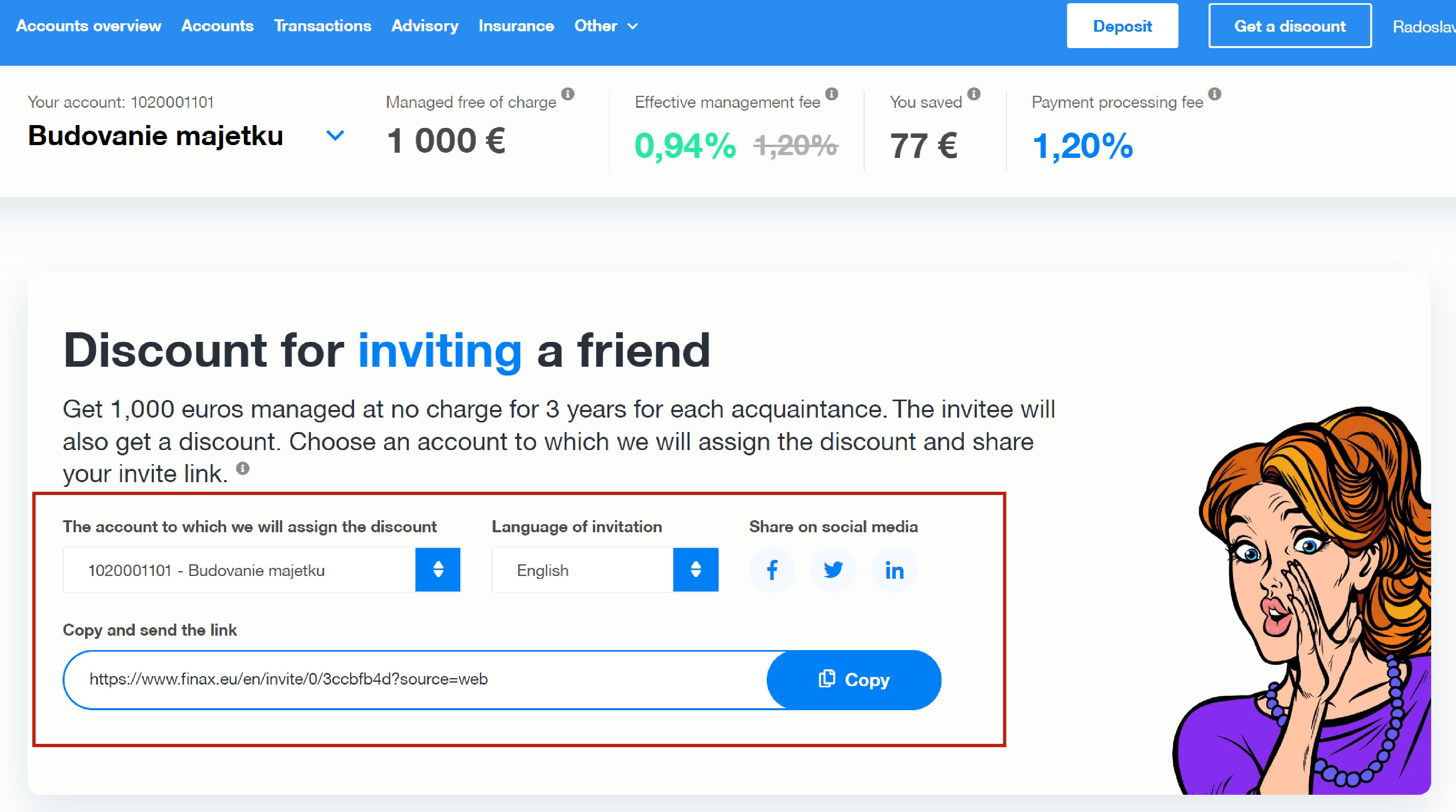 Discount overview and higher invitation discount | Finax.eu