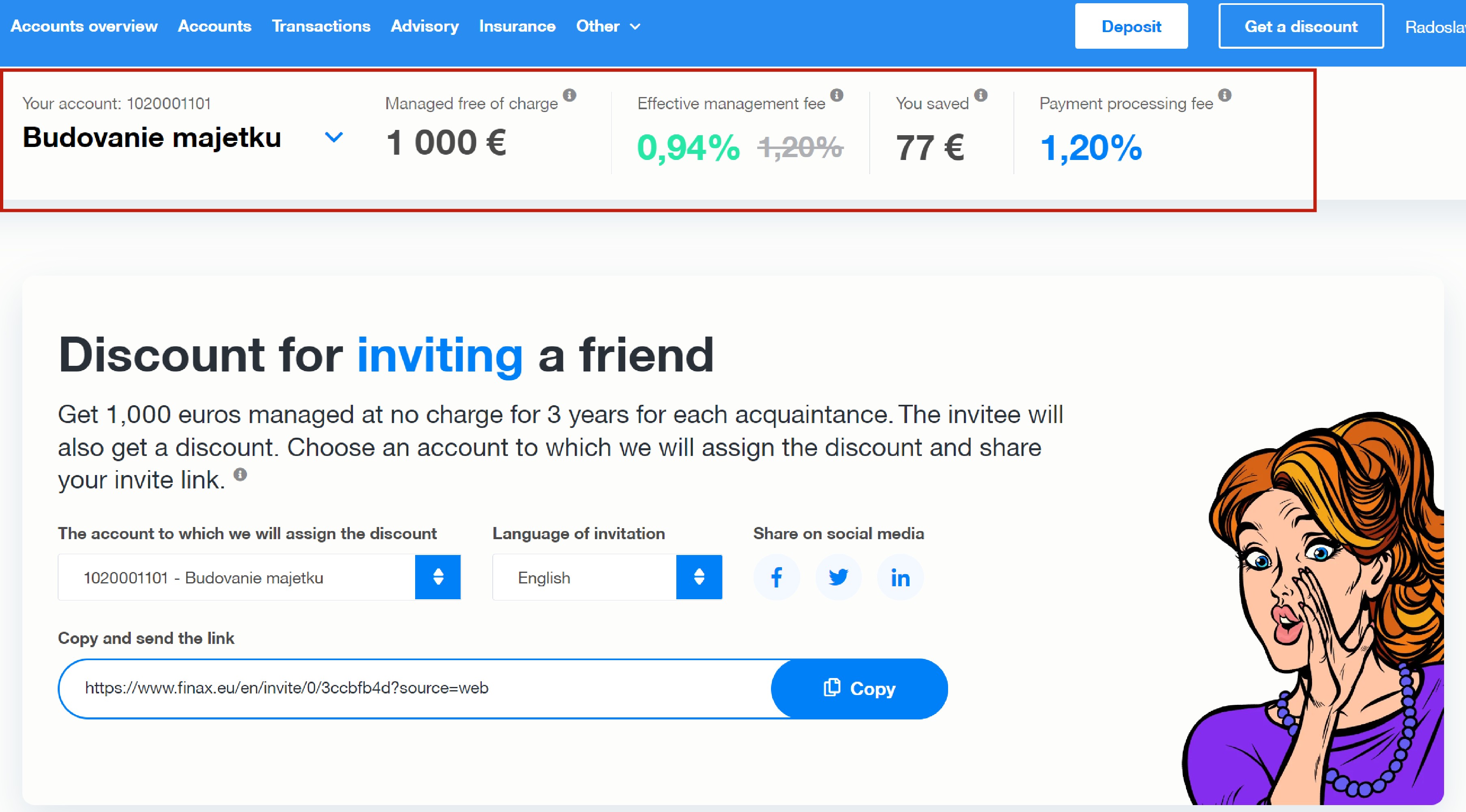 Discount overview and higher invitation discount | Finax.eu