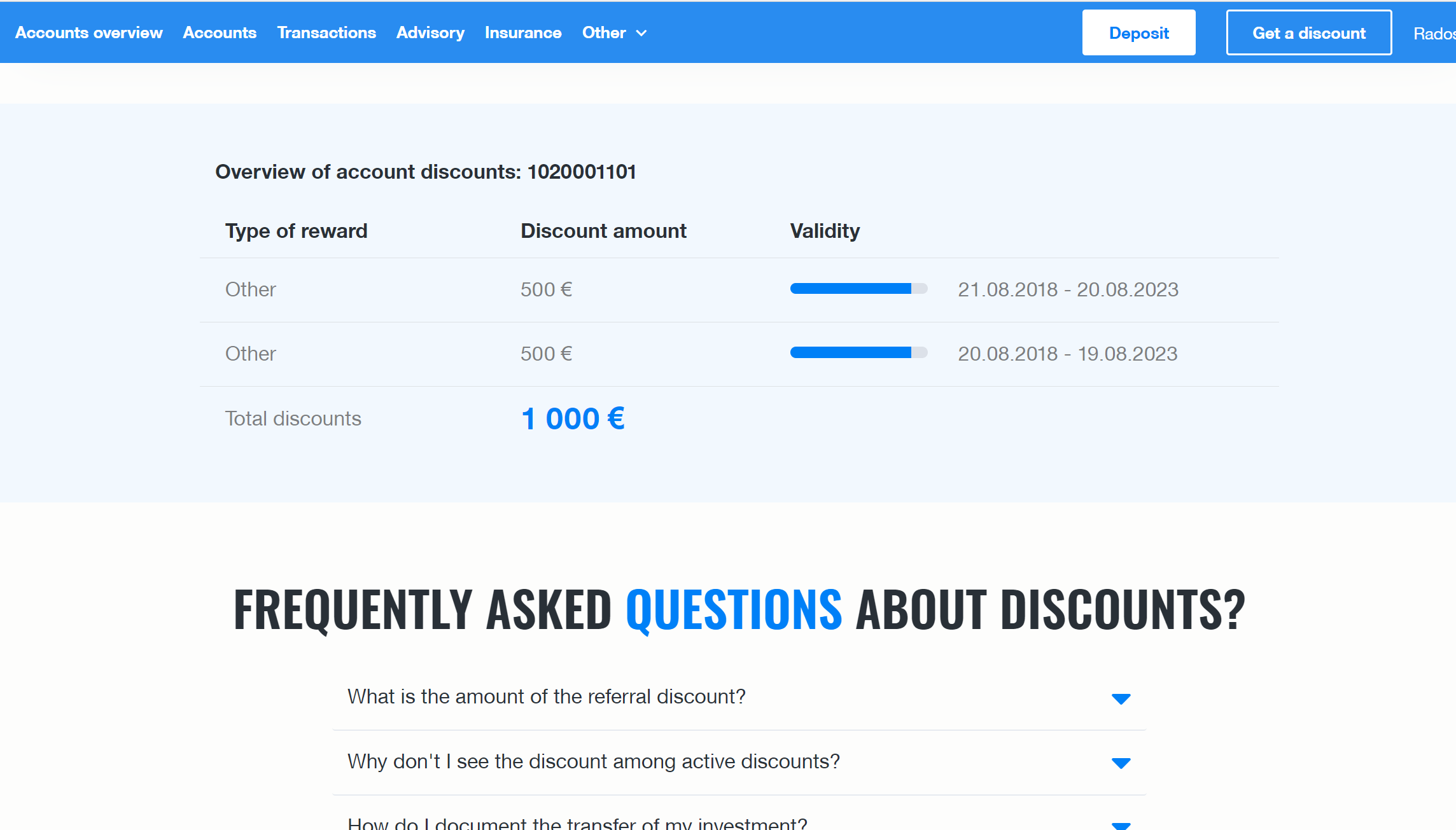 Discount overview and higher invitation discount | Finax.eu